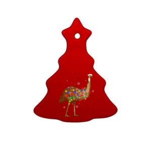 Santa Emu Bird With Christmas Lights Funny Xmas Celebration Ceramic Tree Ornament