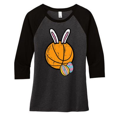 Sports Easter Baskets Basketball Bunny Rabbit Bball Coach Women's Tri-Blend 3/4-Sleeve Raglan Shirt