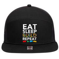 Sleep Eat Build Repeat Building Blocks 7 Panel Mesh Trucker Snapback Hat