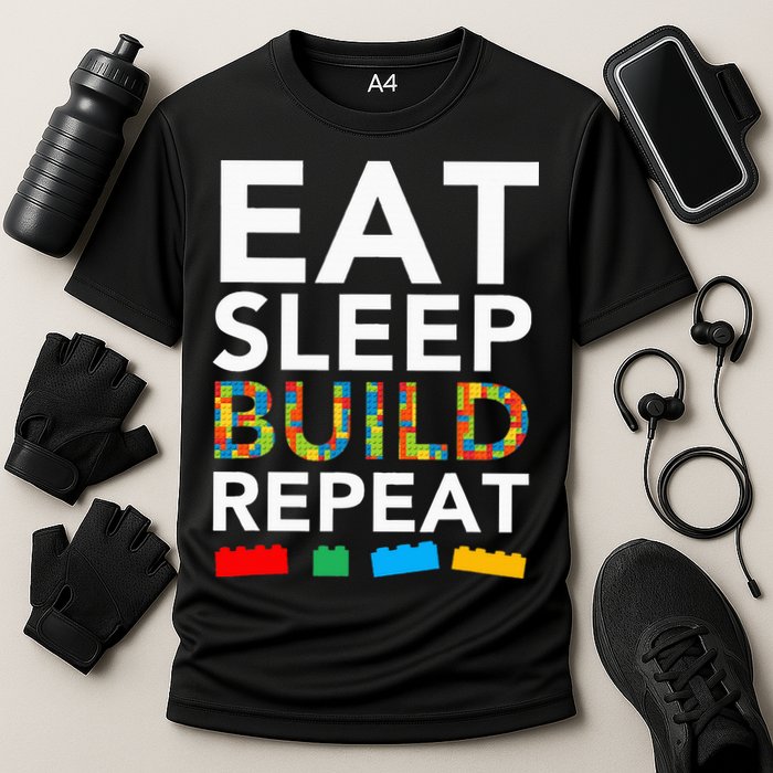 Sleep Eat Build Repeat Building Blocks Cooling Performance Crew T-Shirt