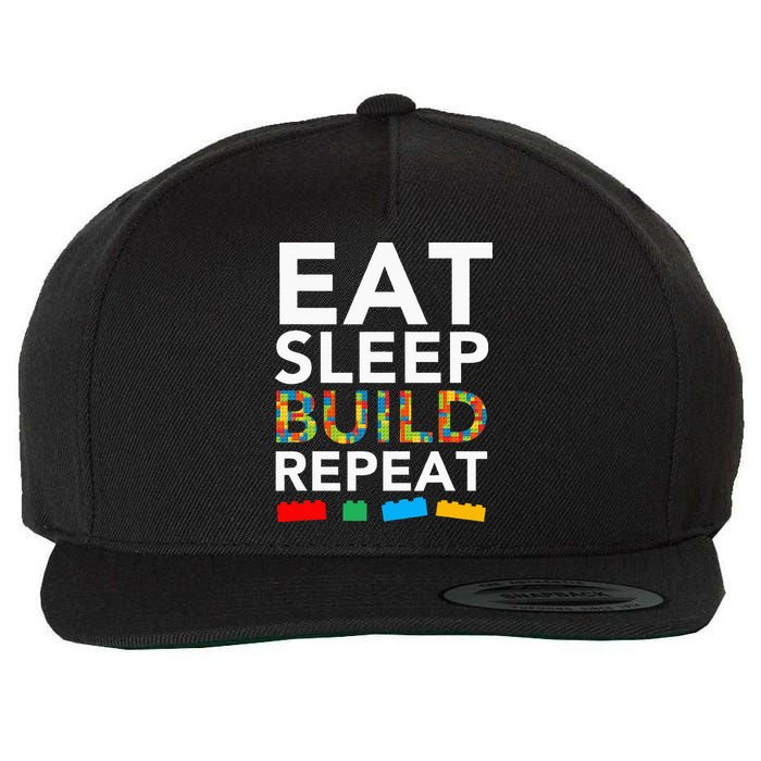 Sleep Eat Build Repeat Building Blocks Wool Snapback Cap