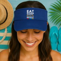 Sleep Eat Build Repeat Building Blocks Valucap Bio-Washed Visor