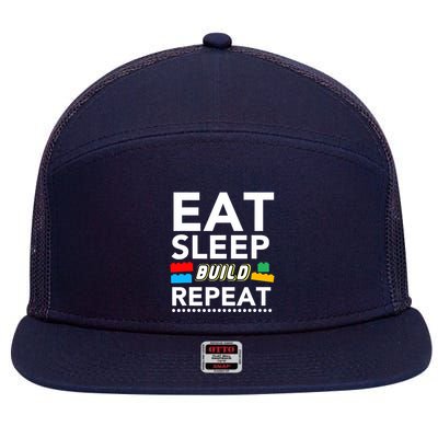 Sleep Eat Build Repeat Building Blocks Bricks Master Builder 7 Panel Mesh Trucker Snapback Hat