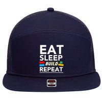 Sleep Eat Build Repeat Building Blocks Bricks Master Builder 7 Panel Mesh Trucker Snapback Hat