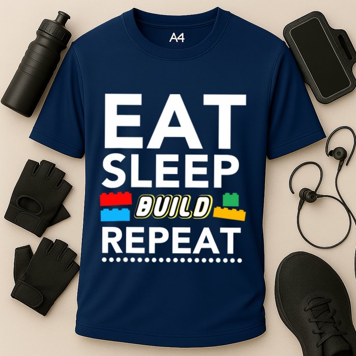 Sleep Eat Build Repeat Building Blocks Bricks Master Builder Performance Shirt