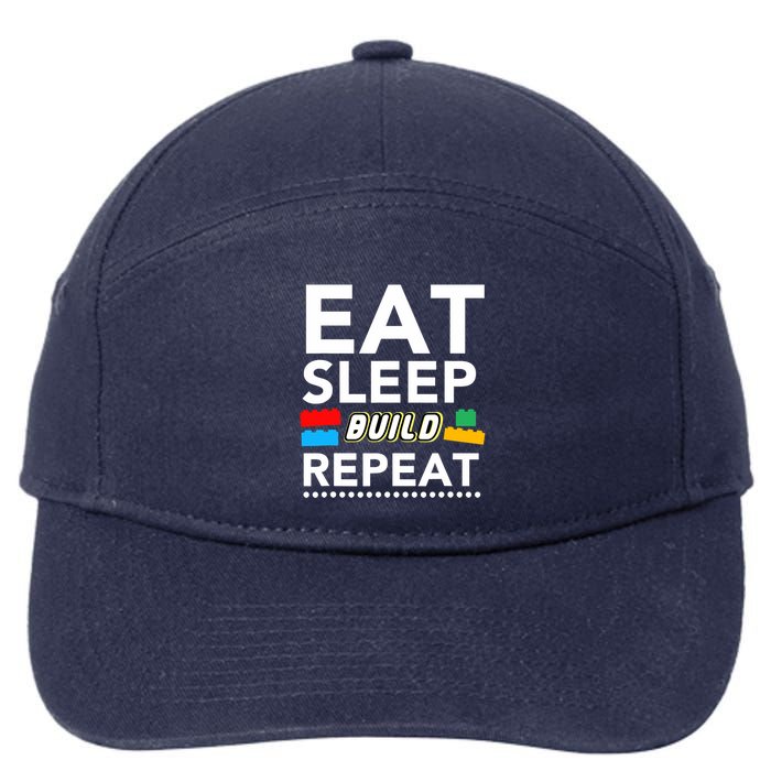 Sleep Eat Build Repeat Building Blocks Bricks Master Builder 7-Panel Snapback Hat