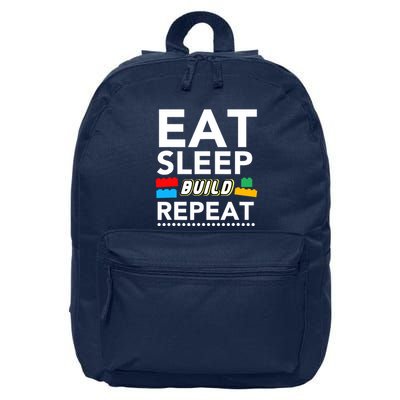 Sleep Eat Build Repeat Building Blocks Bricks Master Builder 16 in Basic Backpack