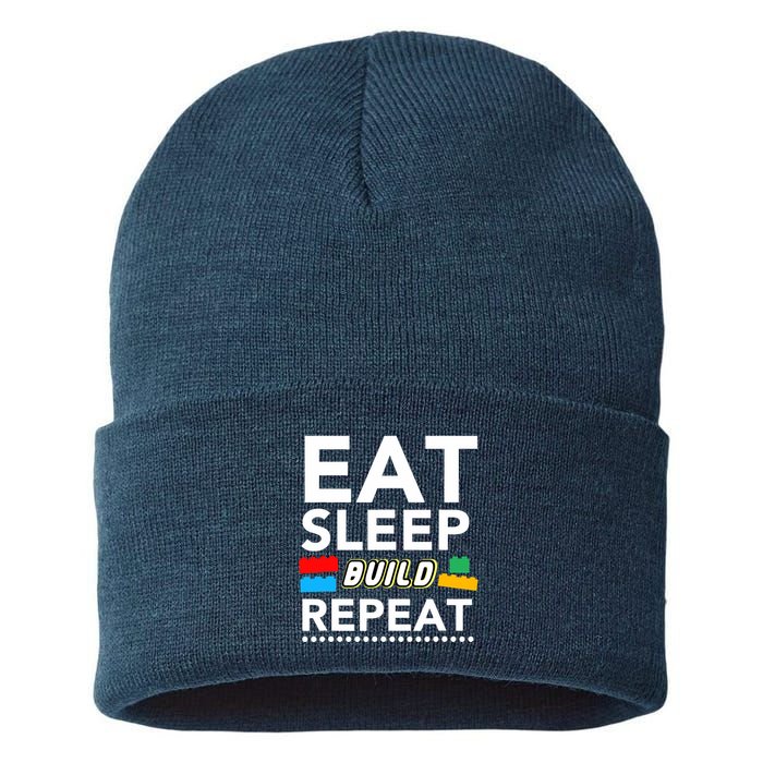 Sleep Eat Build Repeat Building Blocks Bricks Master Builder Sustainable Knit Beanie