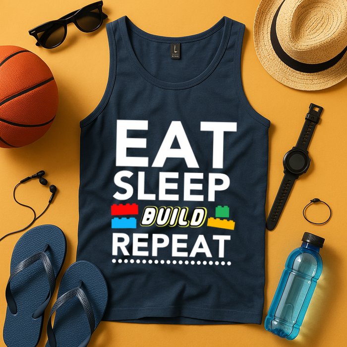 Sleep Eat Build Repeat Building Blocks Bricks Master Builder Tank Top