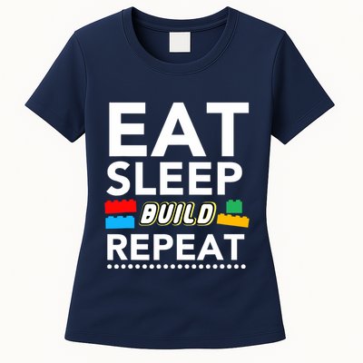 Sleep Eat Build Repeat Building Blocks Bricks Master Builder Womens T-Shirt