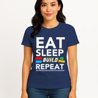 Sleep Eat Build Repeat Building Blocks Bricks Master Builder Womens T-Shirt