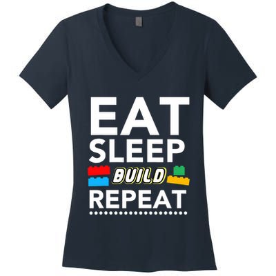 Sleep Eat Build Repeat Building Blocks Bricks Master Builder Women's V-Neck T-Shirt