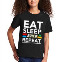 Sleep Eat Build Repeat Building Blocks Bricks Master Builder Kids T-Shirt