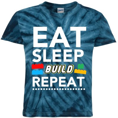 Sleep Eat Build Repeat Building Blocks Bricks Master Builder Kids Tie-Dye T-Shirt