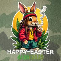Stoned Easter bunny with joint 420 Marijuana Easter 420 Legacy Tie Dye Trucker Hat