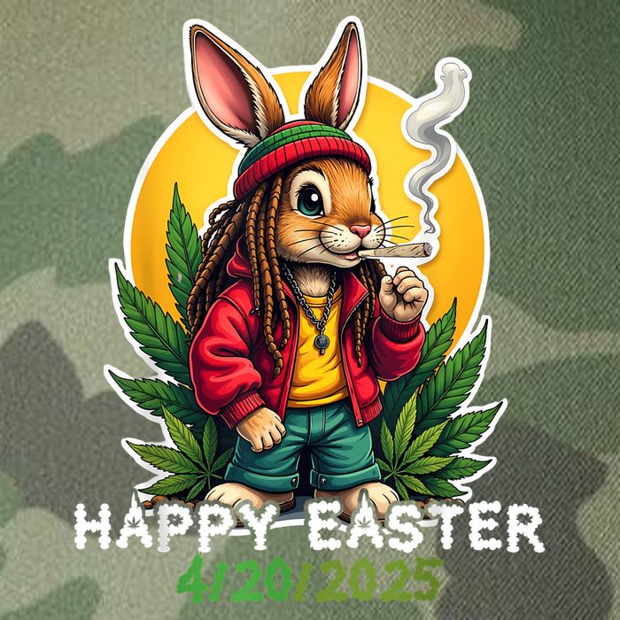 Stoned Easter bunny with joint 420 Marijuana Easter 420 Legacy Tie Dye Trucker Hat
