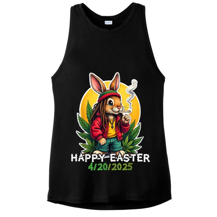 Stoned Easter bunny with joint 420 Marijuana Easter 420 Ladies PosiCharge Tri-Blend Wicking Tank
