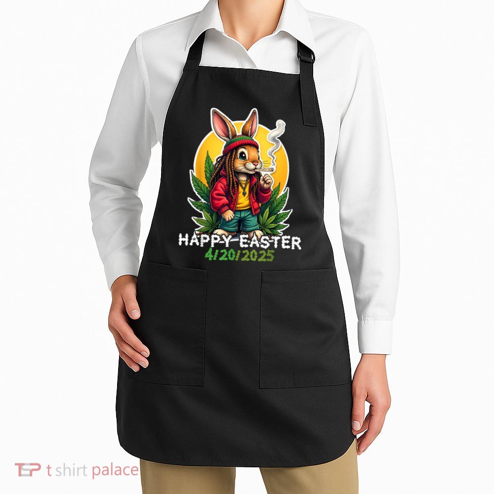 Stoned Easter bunny with joint 420 Marijuana Easter 420 Apron