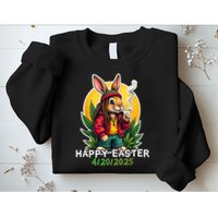 Stoned Easter bunny with joint 420 Marijuana Easter 420 Sweatshirt