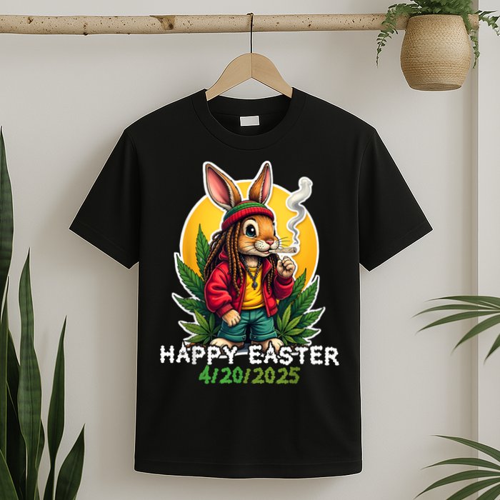 Stoned Easter bunny with joint 420 Marijuana Easter 420 T-Shirt