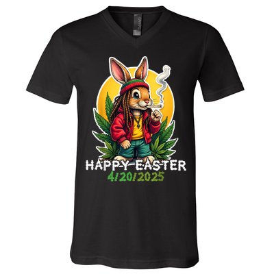 Stoned Easter bunny with joint 420 Marijuana Easter 420 V-Neck T-Shirt