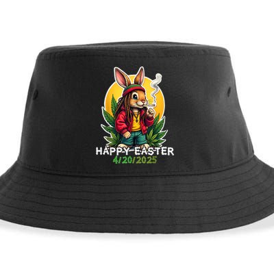 Stoned Easter bunny with joint 420 Marijuana Easter 420 Sustainable Bucket Hat