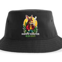 Stoned Easter bunny with joint 420 Marijuana Easter 420 Sustainable Bucket Hat