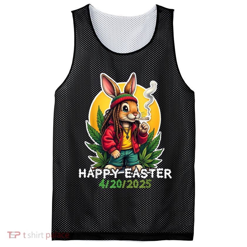 Stoned Easter bunny with joint 420 Marijuana Easter 420 Mesh Reversible Basketball Jersey Tank