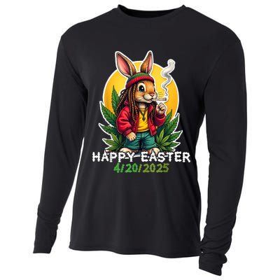 Stoned Easter bunny with joint 420 Marijuana Easter 420 Cooling Performance Long Sleeve Crew