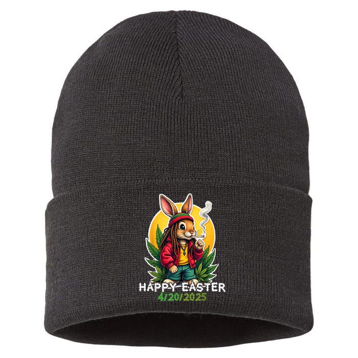 Stoned Easter bunny with joint 420 Marijuana Easter 420 Sustainable Knit Beanie