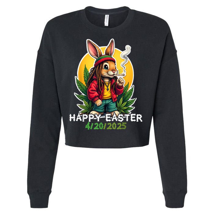 Stoned Easter bunny with joint 420 Marijuana Easter 420 Cropped Pullover Crew