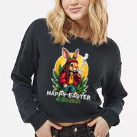 Stoned Easter bunny with joint 420 Marijuana Easter 420 Cropped Pullover Crew