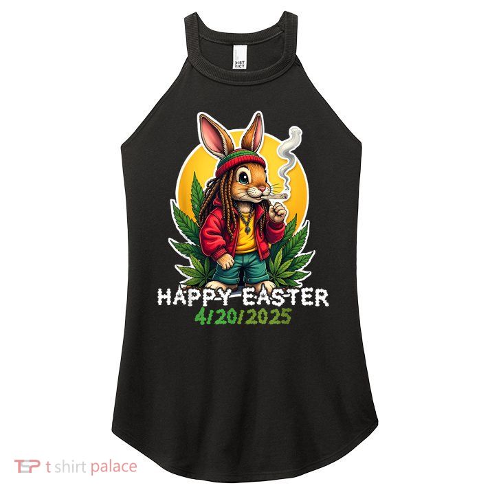 Stoned Easter bunny with joint 420 Marijuana Easter 420 Women's Perfect Tri Rocker Tank