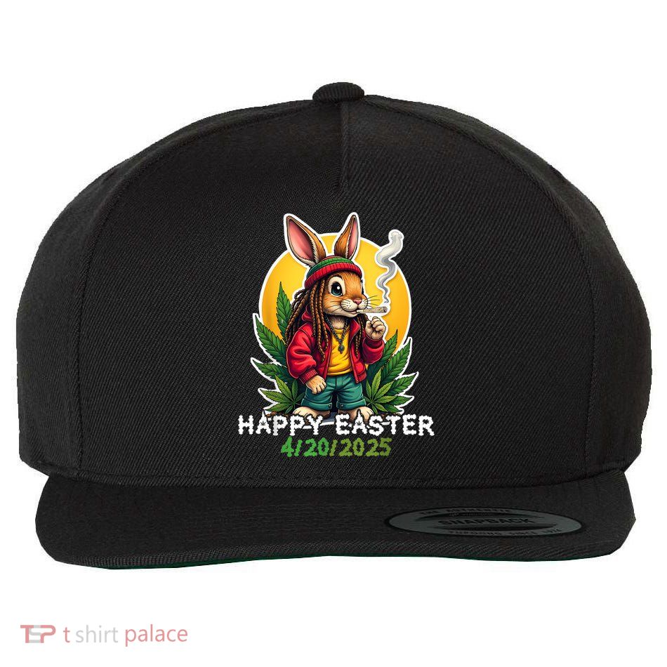 Stoned Easter bunny with joint 420 Marijuana Easter 420 Wool Snapback Cap