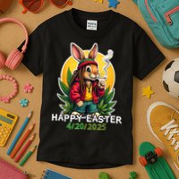 Stoned Easter bunny with joint 420 Marijuana Easter 420 Kids T-Shirt