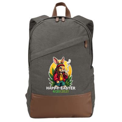 Stoned Easter bunny with joint 420 Marijuana Easter 420 Cotton Canvas Backpack