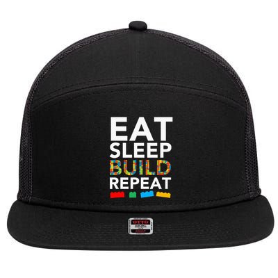 Sleep Eat Build Repeat Building Blocks Bricks Master Builder 7 Panel Mesh Trucker Snapback Hat