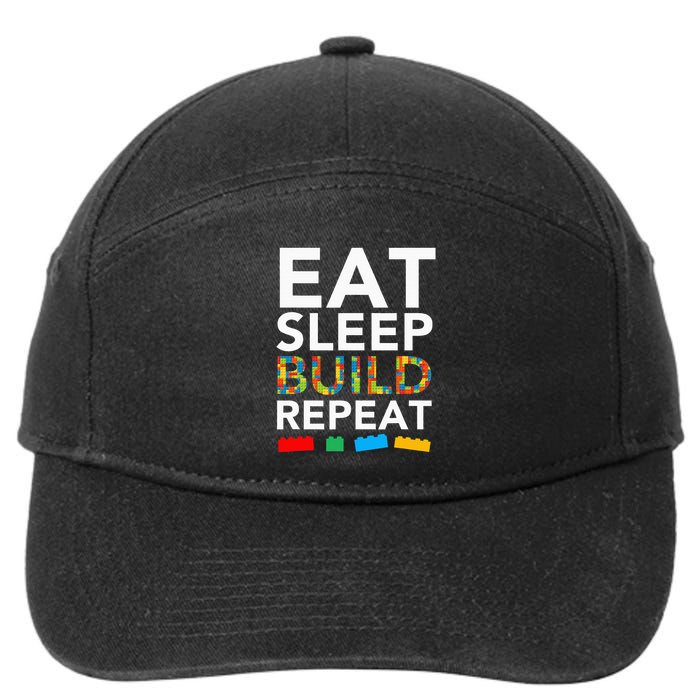 Sleep Eat Build Repeat Building Blocks Bricks Master Builder 7-Panel Snapback Hat