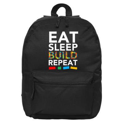 Sleep Eat Build Repeat Building Blocks Bricks Master Builder 16 in Basic Backpack