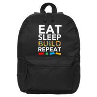 Sleep Eat Build Repeat Building Blocks Bricks Master Builder 16 in Basic Backpack
