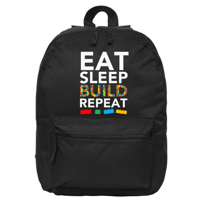 Sleep Eat Build Repeat Building Blocks Bricks Master Builder 16 in Basic Backpack