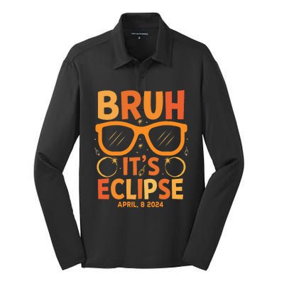 Solar Eclipse Bruh Its Eclipse April 8 2024 Silk Touch Performance Long Sleeve Polo