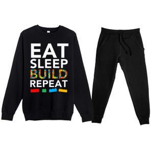 Sleep Eat Build Repeat Building Blocks Bricks Master Builder Premium Crewneck Sweatsuit Set