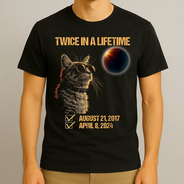 Solar Eclipse Cat Twice In Lifetime 2024 Solar Eclipse T-Shirt