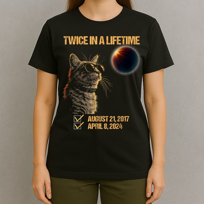 Solar Eclipse Cat Twice In Lifetime 2024 Solar Eclipse T-Shirt