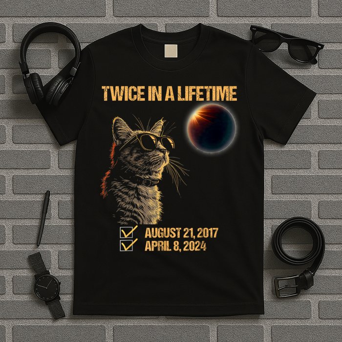 Solar Eclipse Cat Twice In Lifetime 2024 Solar Eclipse T-Shirt