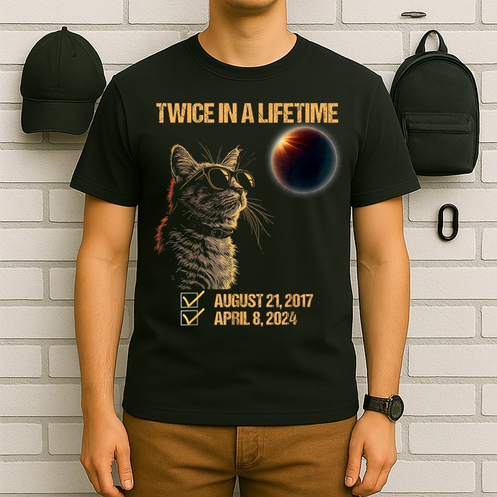 Solar Eclipse Cat Twice In Lifetime 2024 Solar Eclipse T-Shirt