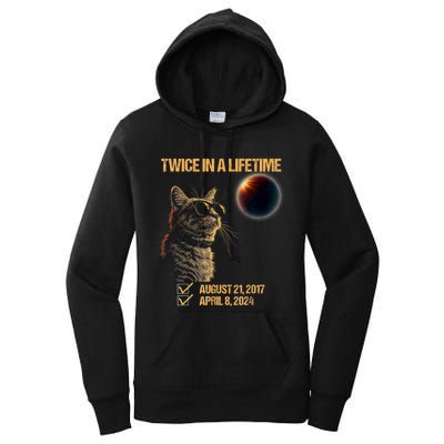 Solar Eclipse Cat Twice In Lifetime 2024 Solar Eclipse Women's Pullover Hoodie