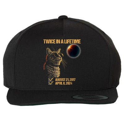 Solar Eclipse Cat Twice In Lifetime 2024 Solar Eclipse Wool Snapback Cap