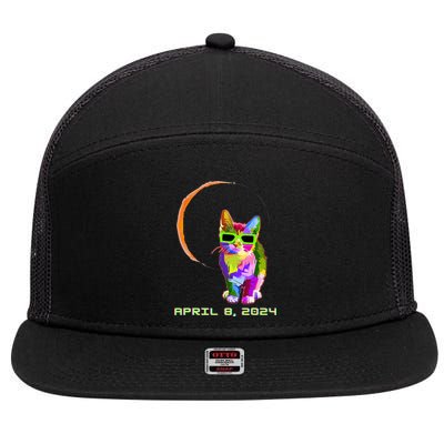 Solar Eclipse Cat with Solar Eclipse Glasses 7 Panel Mesh Trucker Snapback Hat